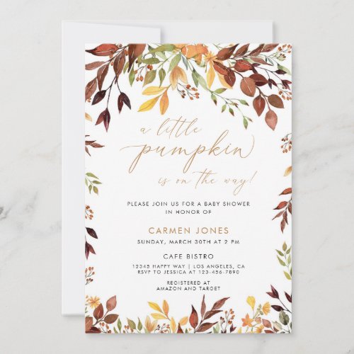 A Little Pumpkin Fall Baby Shower  Gender Neutral Invitation