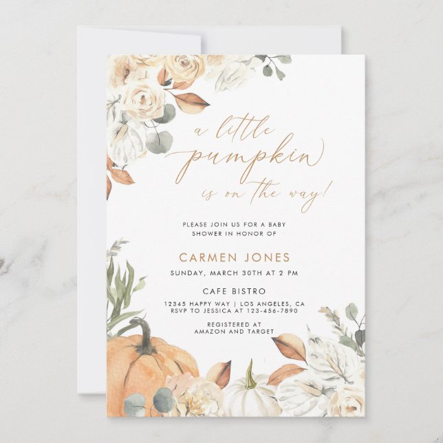 A Little Pumpkin Fall Baby Shower Gender Neutral Invitation (Front)
