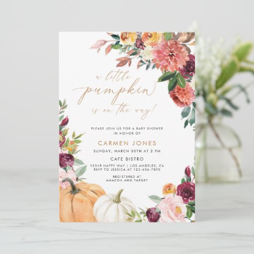 A Little Pumpkin Fall Baby Shower Gender Neutral Invitation