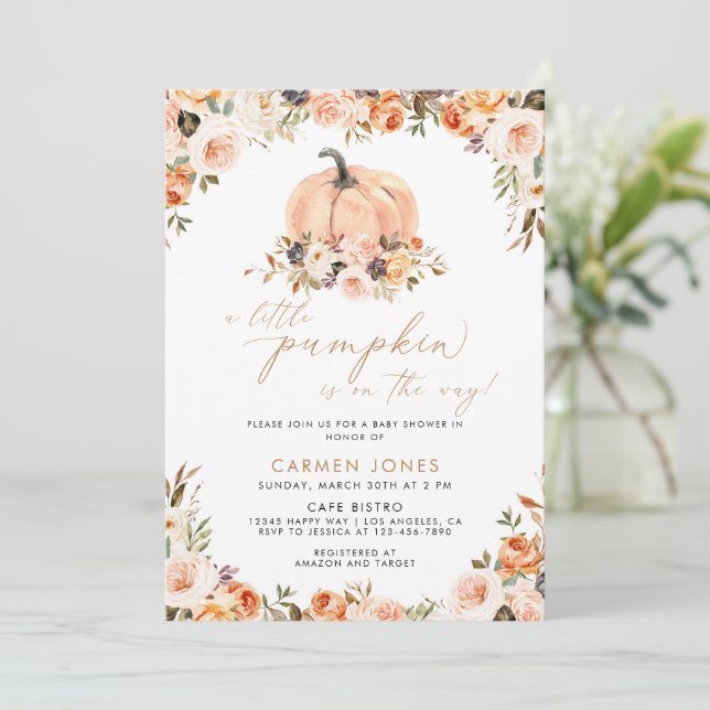 A Little Pumpkin Fall Baby Shower Gender Neutral Invitation (Standing Front)
