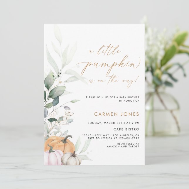 A Little Pumpkin Fall Baby Shower Gender Neutral Invitation (Standing Front)