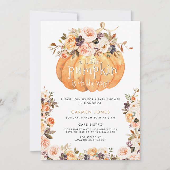 A Little Pumpkin Fall Baby Shower Gender Neutral Invitation (Front)