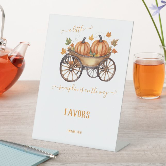 A Little Pumpkin Fall Baby Shower Gender Neutral Pedestal Sign (In SItu)