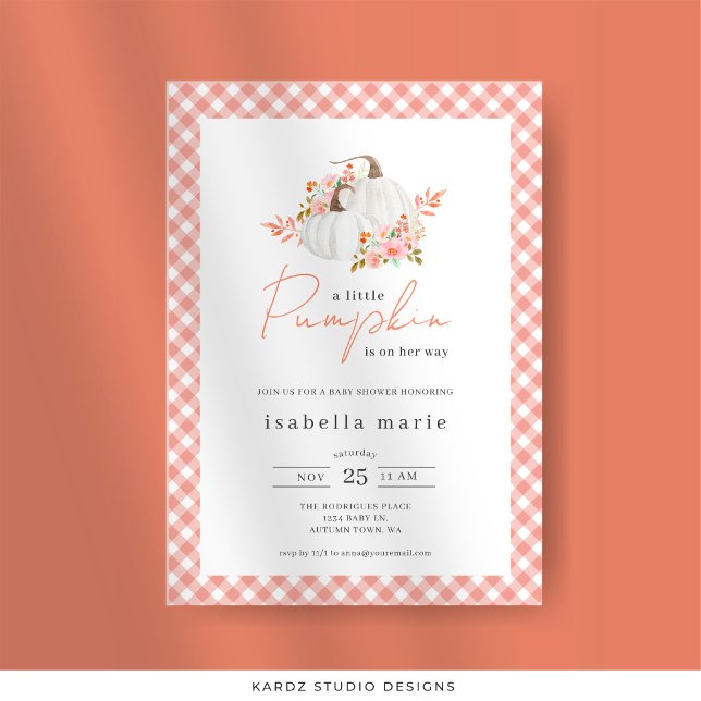 A Little Pumpkin Fall Baby Shower Invitation (Invitation is shown in 5 x 7 in. Personalize and choose paper and corner style.)