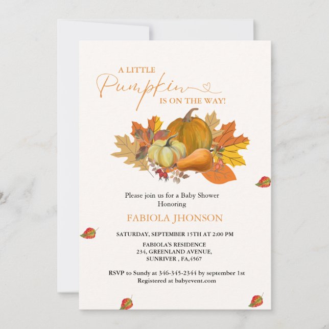A little pumpkin fall baby shower invitation (Front)