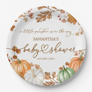 A Little Pumpkin Fall Baby Shower Leaves & Pumpkin Paper Plates
