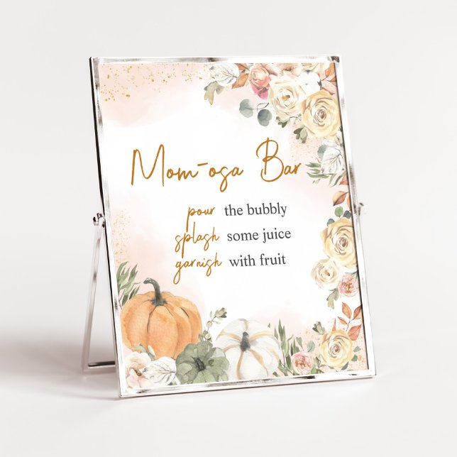 A Little Pumpkin Fall Baby Shower Mom Osa Bar Poster (Fall Floral Pumpkin Baby Shower Mom Osa Bar Sign)