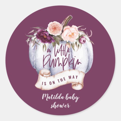 A little pumpkin fall baby shower party favor classic round sticker