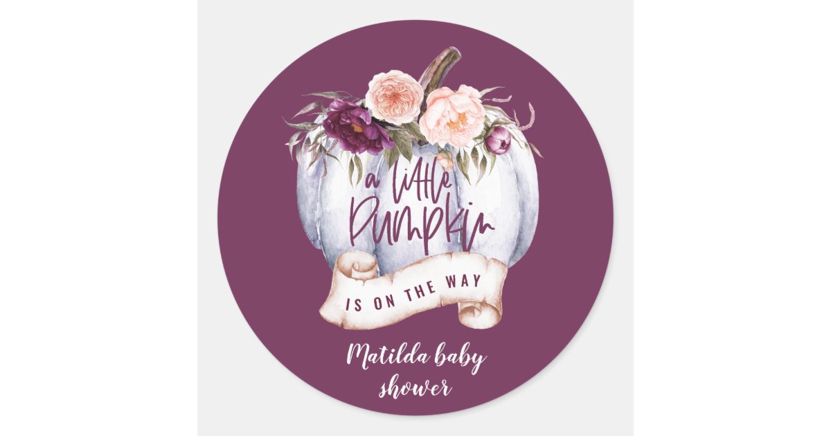 A little pumpkin fall baby shower party favor classic round sticker ...