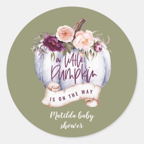 A little pumpkin fall baby shower party favor classic round sticker