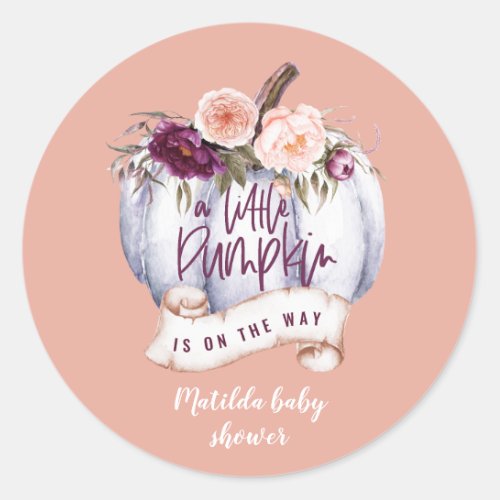 A little pumpkin fall baby shower party favor classic round sticker