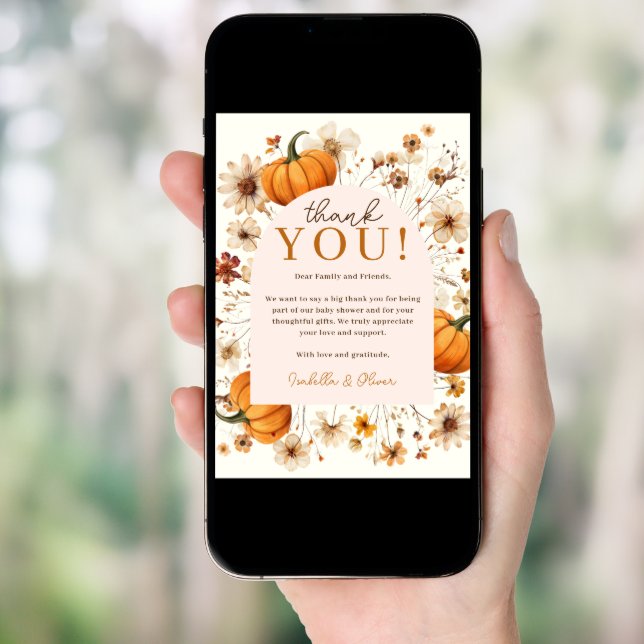 A Little Pumpkin Fall Baby Shower Thank You Card (Front Digital)