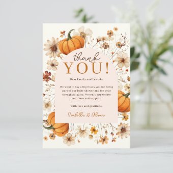 A Little Pumpkin Fall Baby Shower Thank You Card | Zazzle