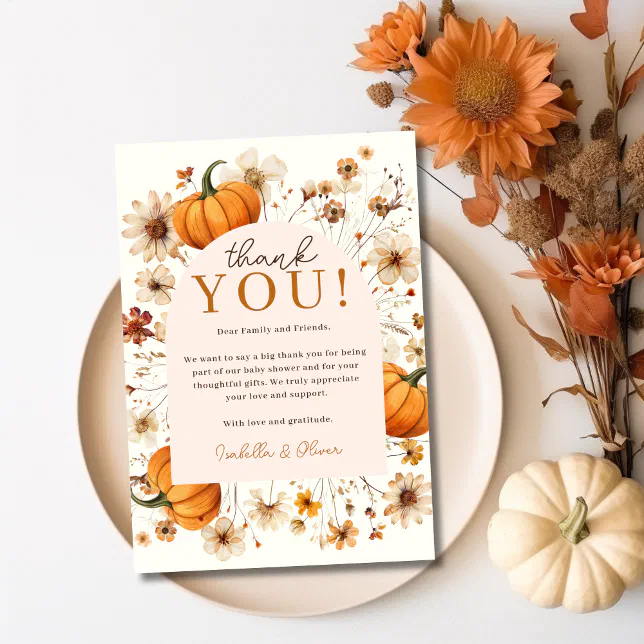 A Little Pumpkin Fall Baby Shower Thank You Card | Zazzle