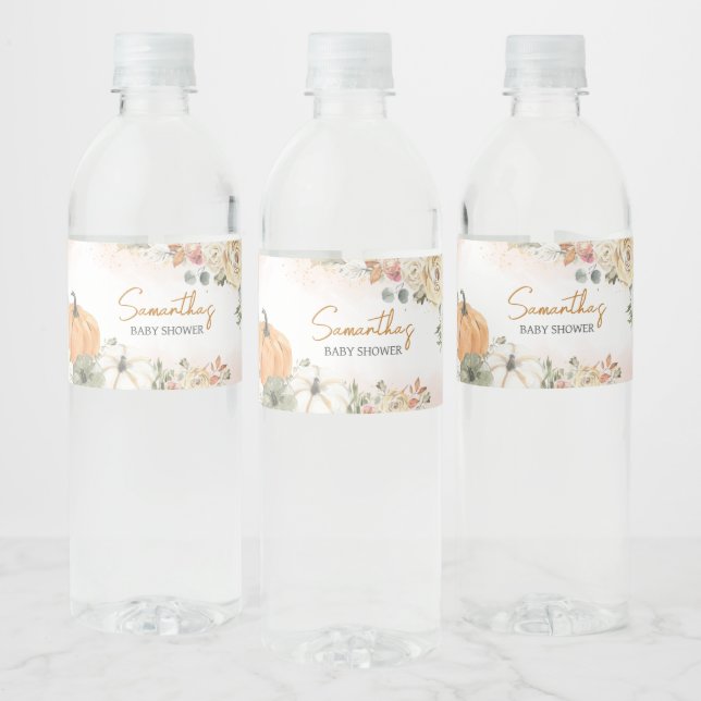 A Little Pumpkin Fall Baby Shower Water Bottle Label (Bottles)