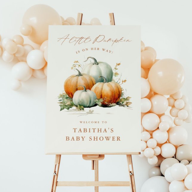A Little Pumpkin Fall Baby Shower Welcome  Foam Board (A fall neutral baby shower welcome sign with watercolor pumpkins and script little pumpkins type.)
