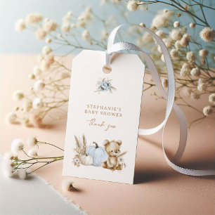 A Little Pumpkin Fall Blue Gingham Baby Shower Gift Tags