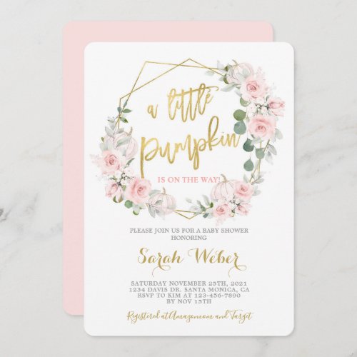 A little pumpkin Fall blush pink baby shower girl Invitation