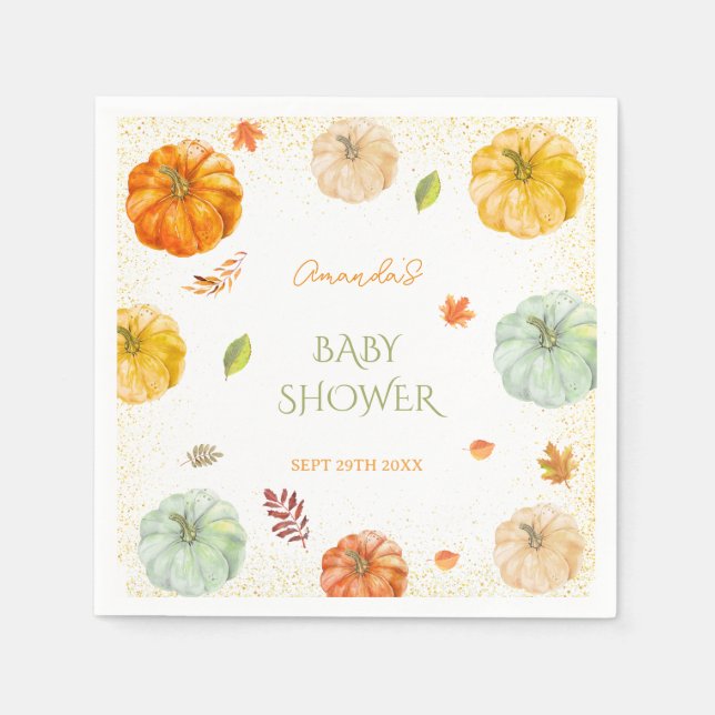 A Little Pumpkin Fall Botanical Baby Shower  Napkins (Front)