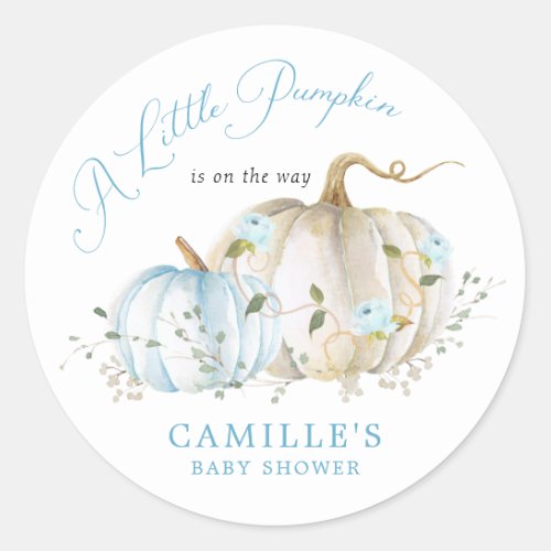 A Little Pumpkin Fall Boy Baby Shower Classic Round Sticker