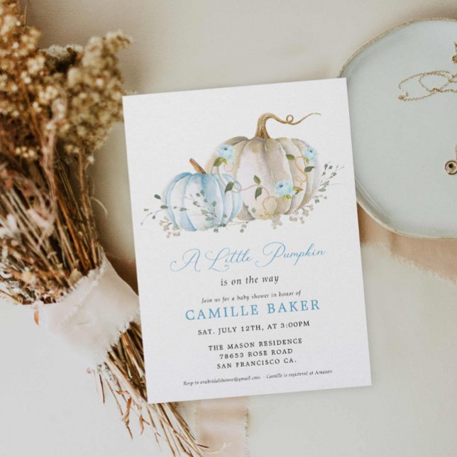 A Little Pumpkin Fall Boy Baby Shower Invitation (A little pumpkin is on the way boy baby shower)