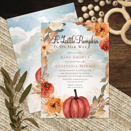 A Little Pumpkin  Fall Floral Baby Shower Invitation