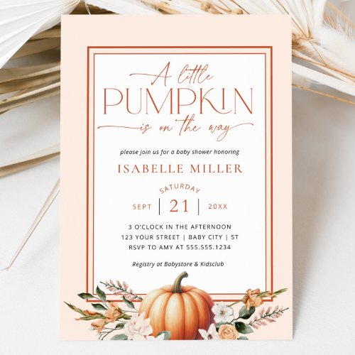 A Little Pumpkin Fall Floral Baby Shower Invitation