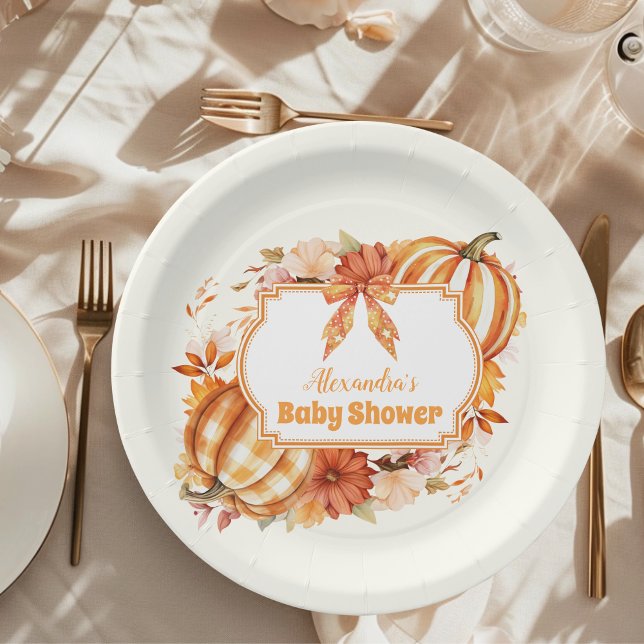 A Little Pumpkin Fall Floral Baby Shower Paper Plates (Creator Uploaded)