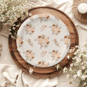 A Little Pumpkin Fall Floral Baby Shower Paper Plates