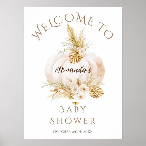 A Little Pumpkin Fall Floral Baby Shower Welcome Poster