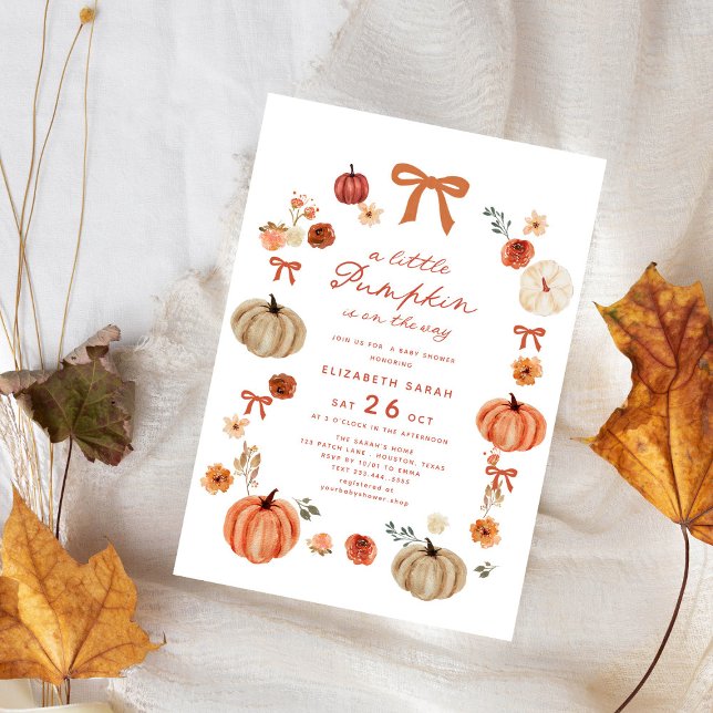 A Little Pumpkin Fall Floral Bow Baby Shower Invitation (Creator Uploaded)