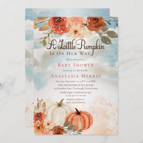 A Little Pumpkin  Fall Floral Girl Baby Shower Invitation