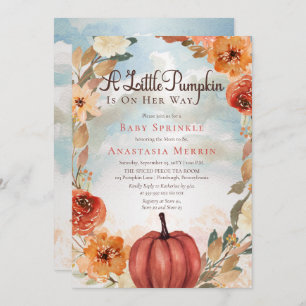 A Little Pumpkin Fall Floral Girl Baby Sprinkle Invitation