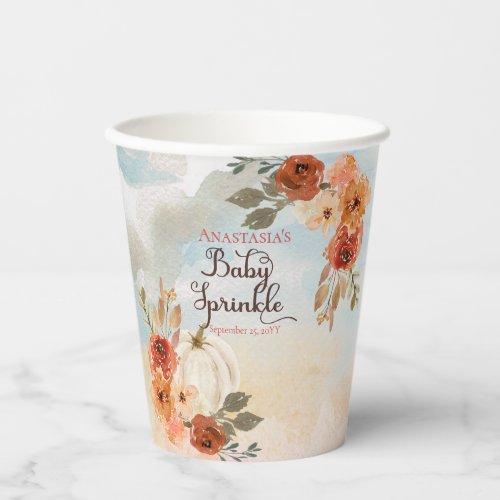 A Little Pumpkin  Fall Floral Girl Baby Sprinkle Paper Cups