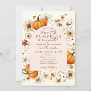 A Little Pumpkin Fall Floral Triplets Baby Shower Invitation