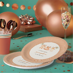 A Little Pumpkin Fall Gingham Fall Baby Shower Paper Plates