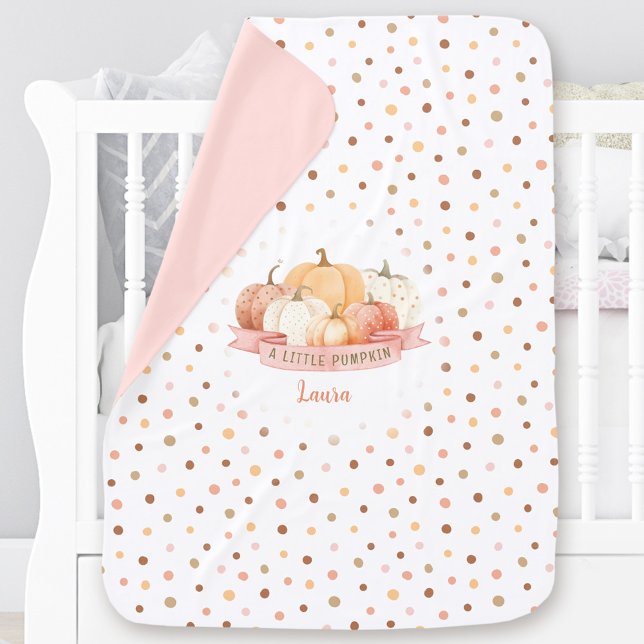 A Little Pumpkin Fall Girl Polka Dot Custom Name Baby Blanket (A Little Pumpkin Fall Girl Polka Dot Custom Name Baby Blanket)