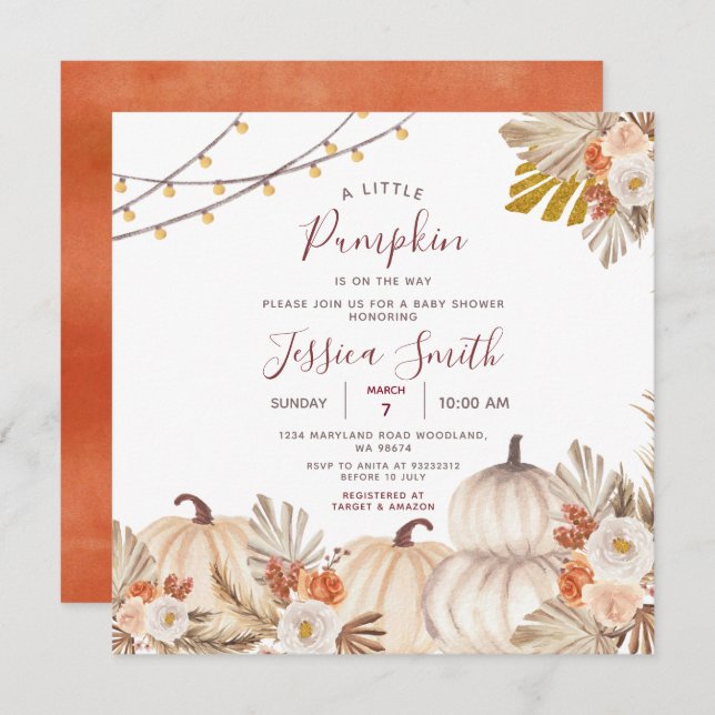 A little Pumpkin Fall in Love Baby Shower Invitation (Front/Back)