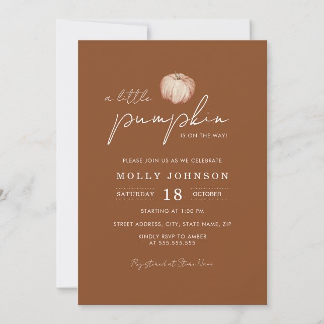 A Little Pumpkin Fall Neutral Modern Baby Shower  Invitation (Front)