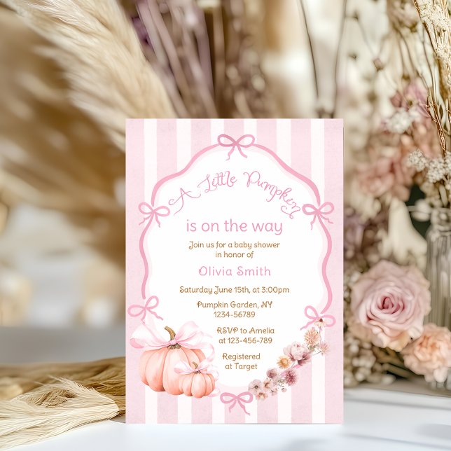 A Little Pumpkin Fall Pink Baby Shower Invitation (Creator Uploaded)