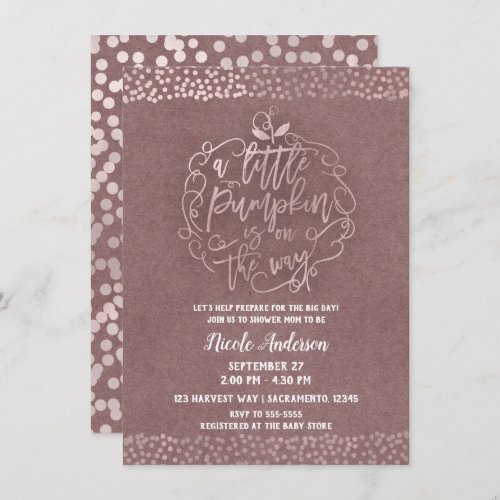 A little Pumpkin Fall Rustic Rose Gold Baby Shower Invitation