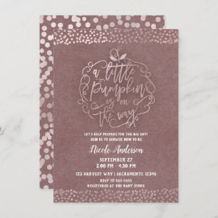 A little Pumpkin Fall Rustic Rose Gold Baby Shower Invitation