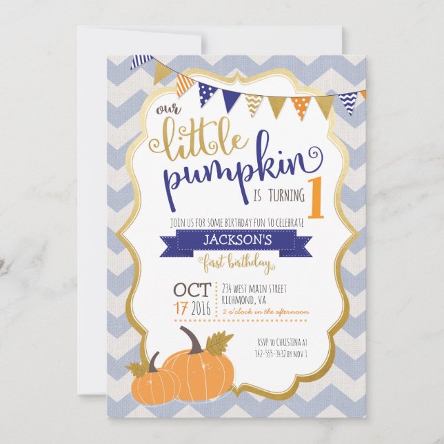 A Little Pumpkin First Birthday Invitation (Front)