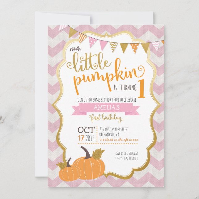 A Little Pumpkin First Birthday Invitation (Front)