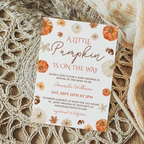 A Little Pumpkin Floral Autumn Fall Baby Shower Invitation