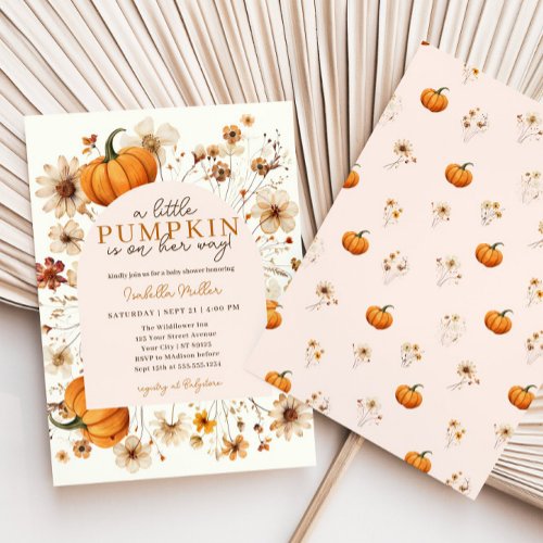 A Little Pumpkin Floral Baby Girl Shower Invitation