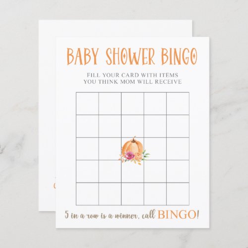 A Little Pumpkin Floral Baby Shower Bingo Game