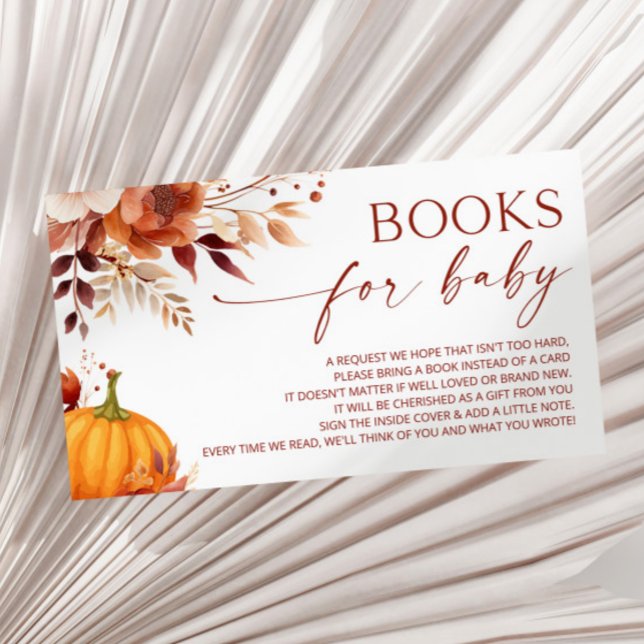 A Little Pumpkin Floral Baby Shower Books For Baby Enclosure Card (Creator Uploaded)