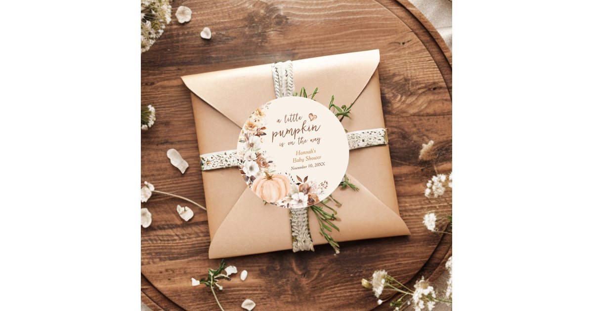 A Little Pumpkin Floral Baby Shower Classic Round Sticker | Zazzle