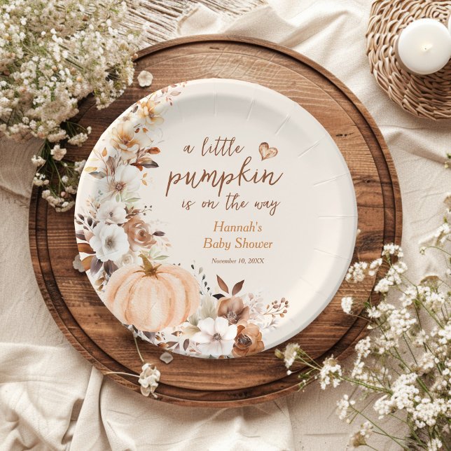 A Little Pumpkin Floral Baby Shower  Paper Plates (Creator Uploaded)